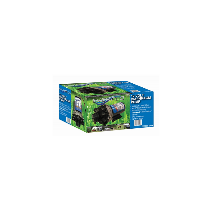 Everflo EF5500 12V Diaphragm Sprayer Pump, 5.5 GPM, 60 PSI, Demand Switch, 1/2" FNPT Ports