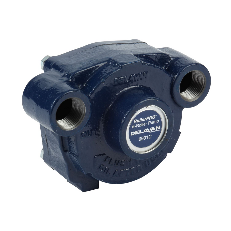Delavan RollerPRO 6901C 6-Roller Pump, Cast Iron, 19.6 GPM, 150 PSI, Rear Ports, 5/8" Solid Shaft, CCW
